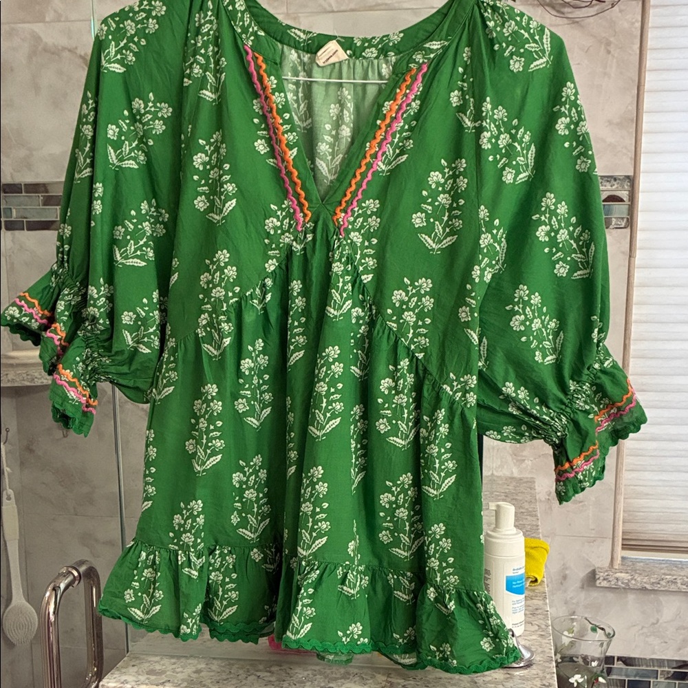 Green Floral Women's Top